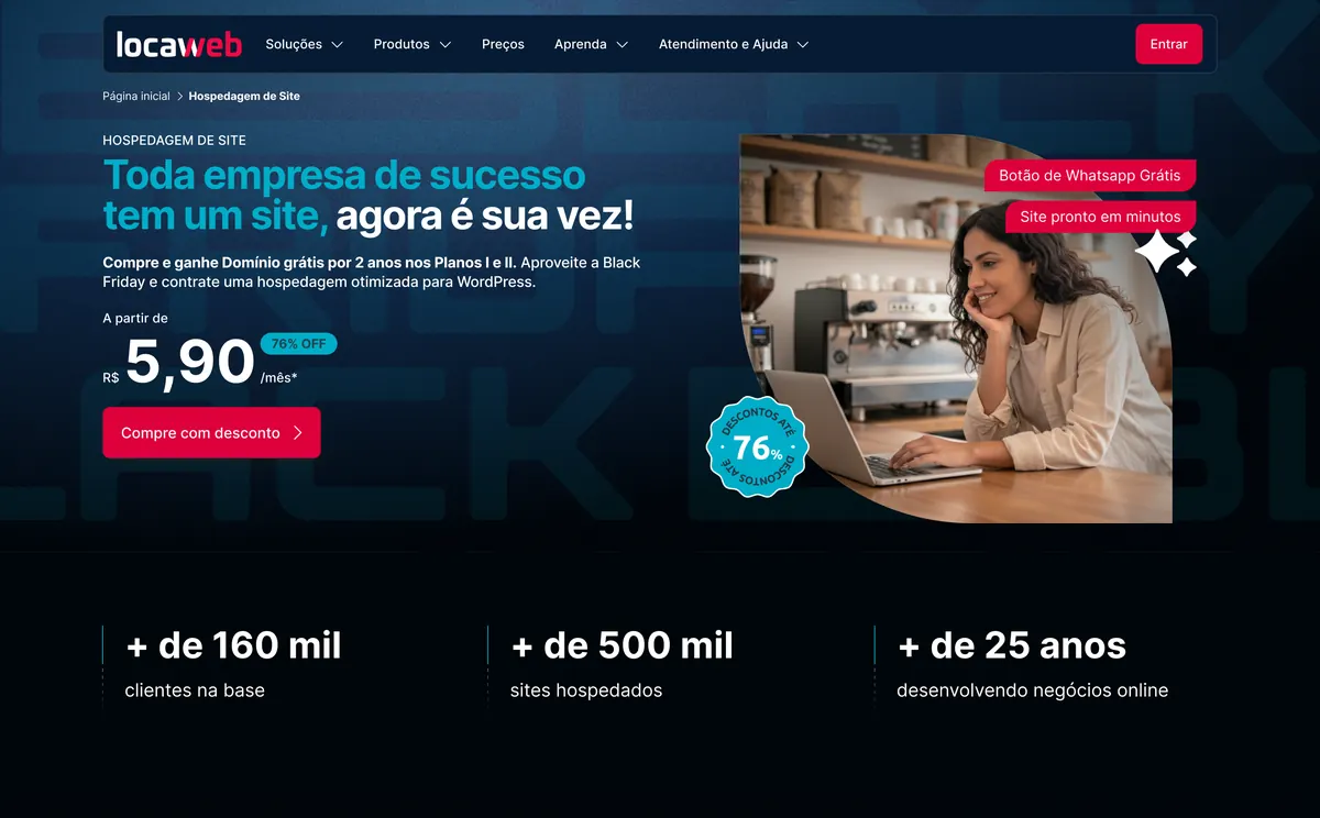 Página de hospedagem na Black Friday