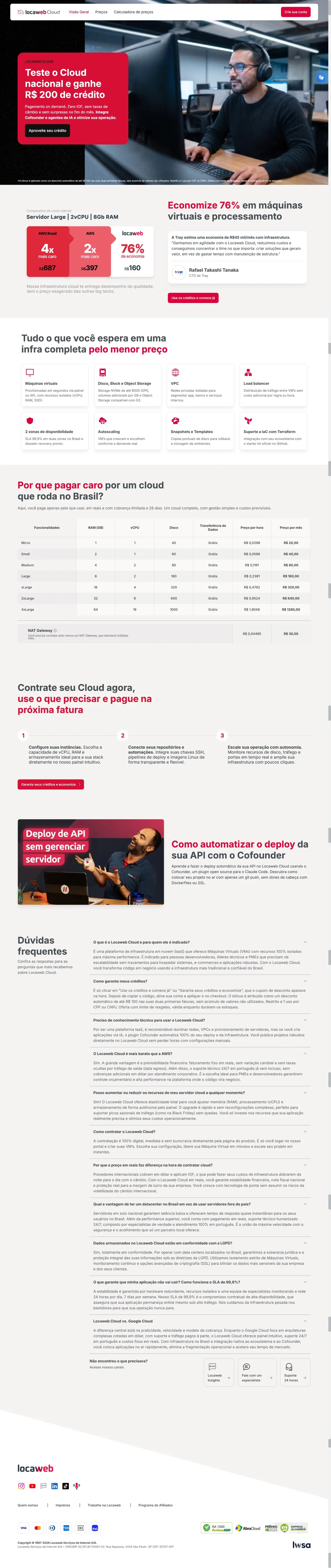 Página da campanha do TDC: Teste o Cloud nacional e ganhe R$ 200 de crédito