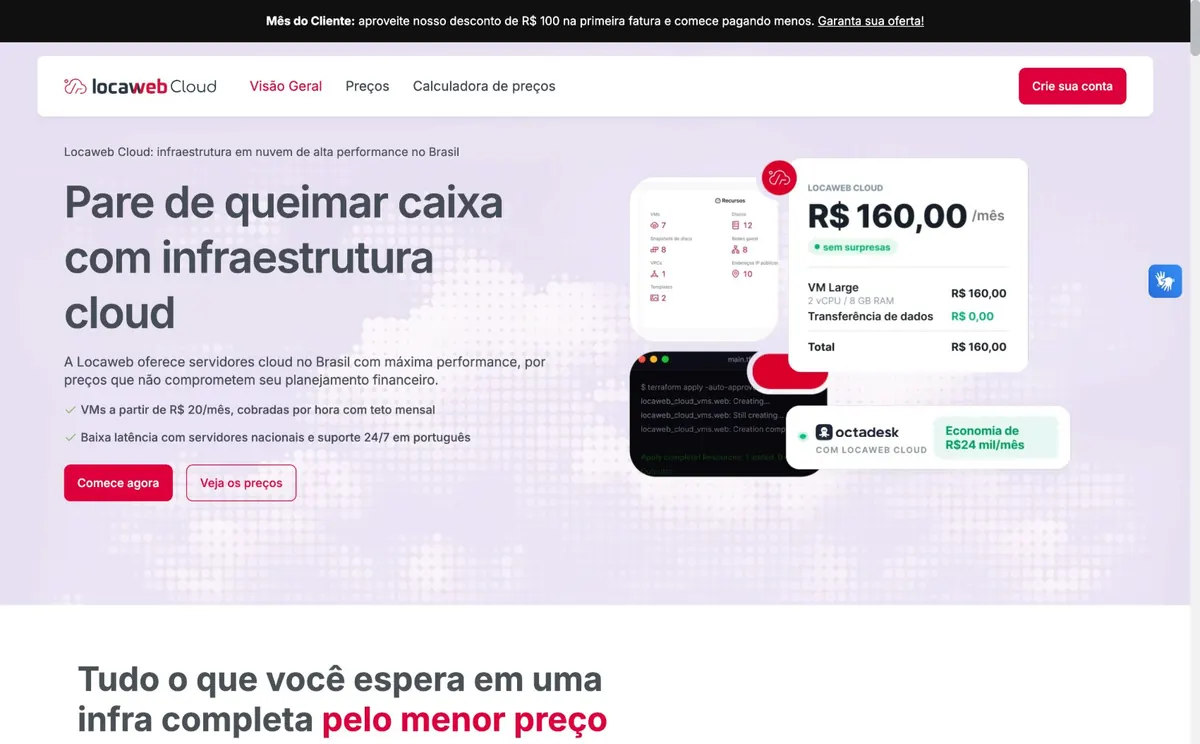 Página do Locaweb Cloud