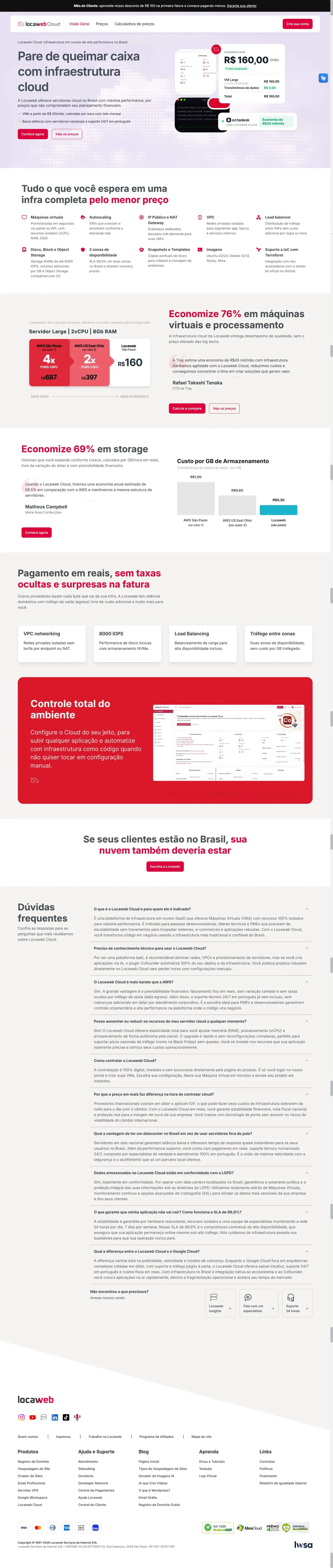 Página do produto Locaweb Cloud
