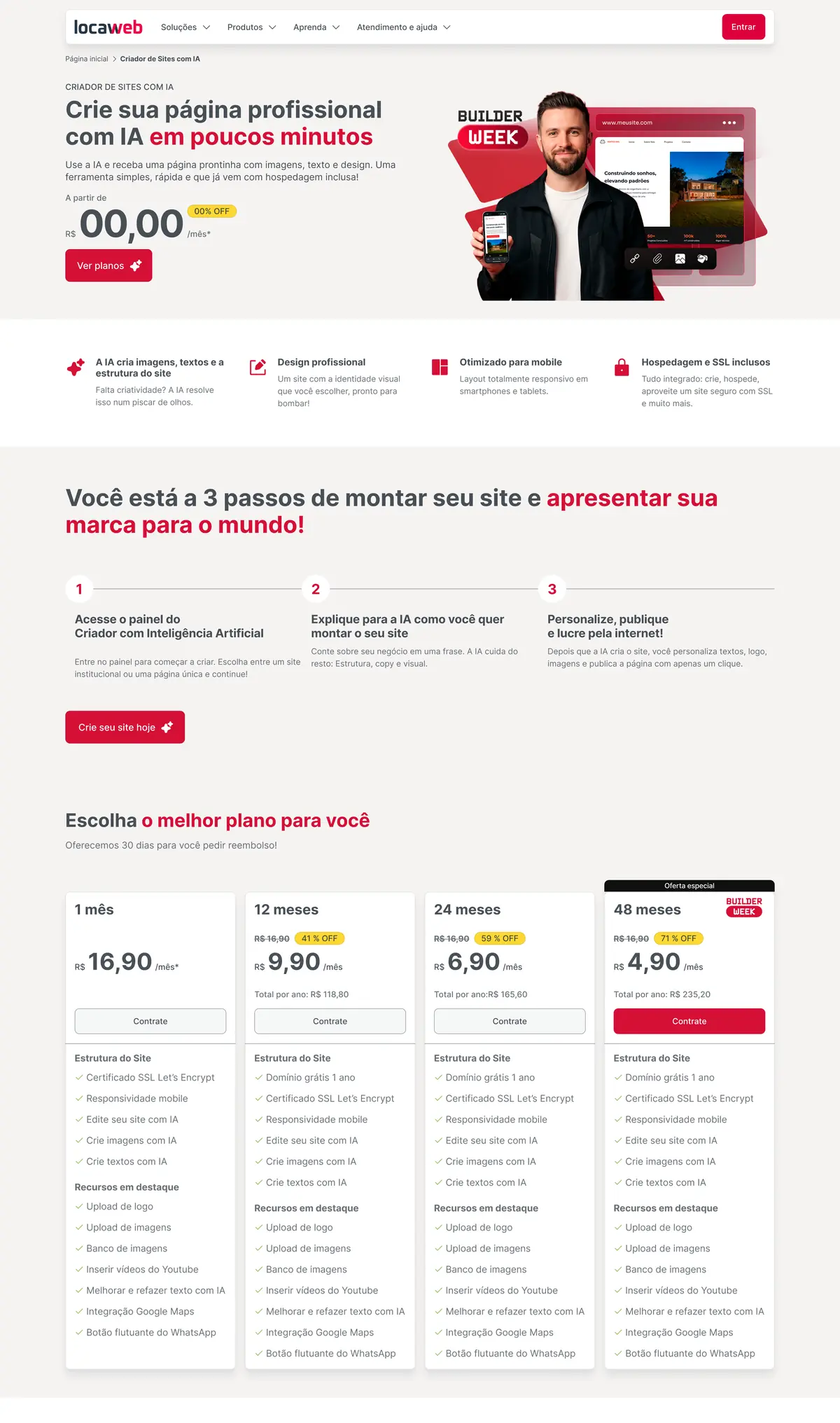 Página do Criador de Sites na Builder Week: Crie sua página profissional com IA em poucos minutos