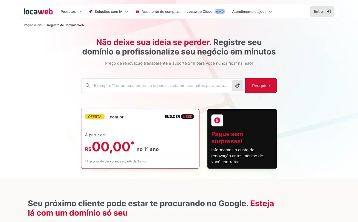 Página de Registro de Domínio