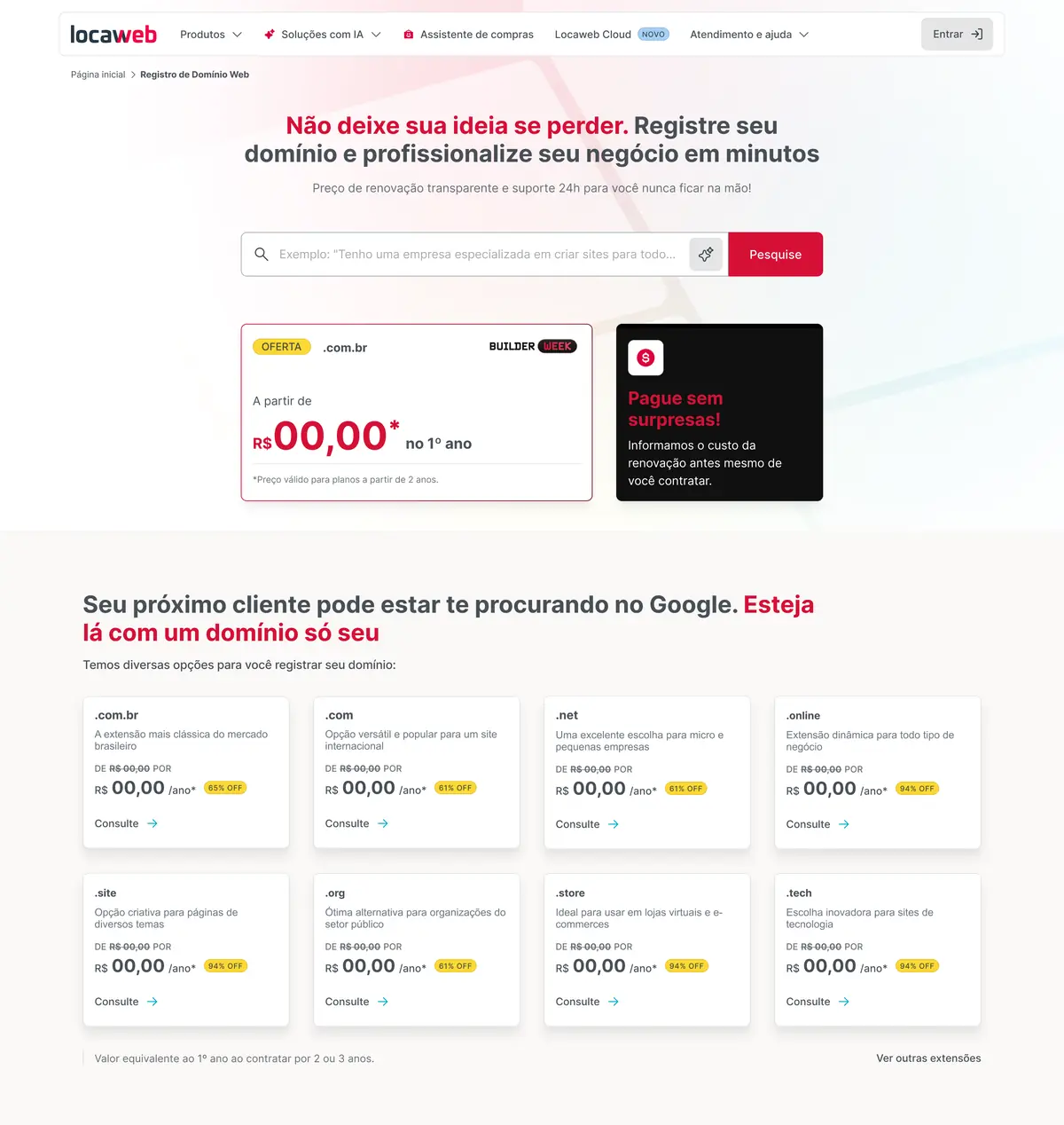 Página de Registro de Domínio: Não deixe sua ideia se perder
