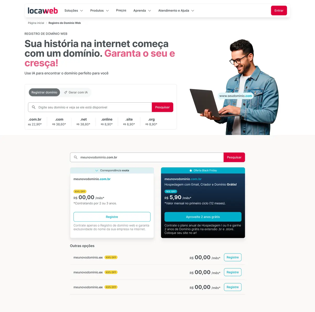 Resultado da busca de domínio com oferta de Black Friday