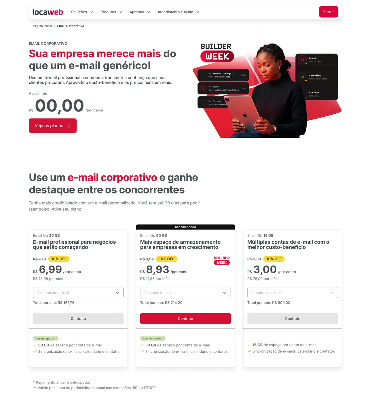 Página de E-mail Corporativo na Builder Week