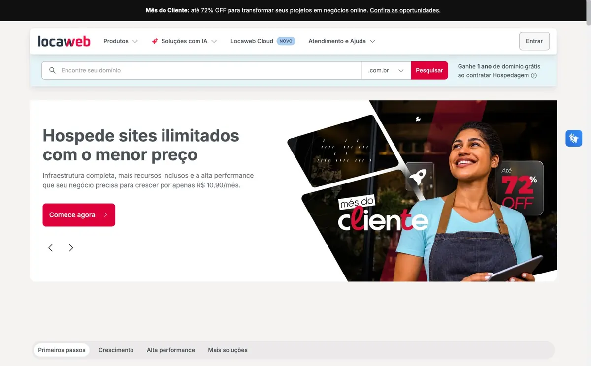 Home atual da Locaweb