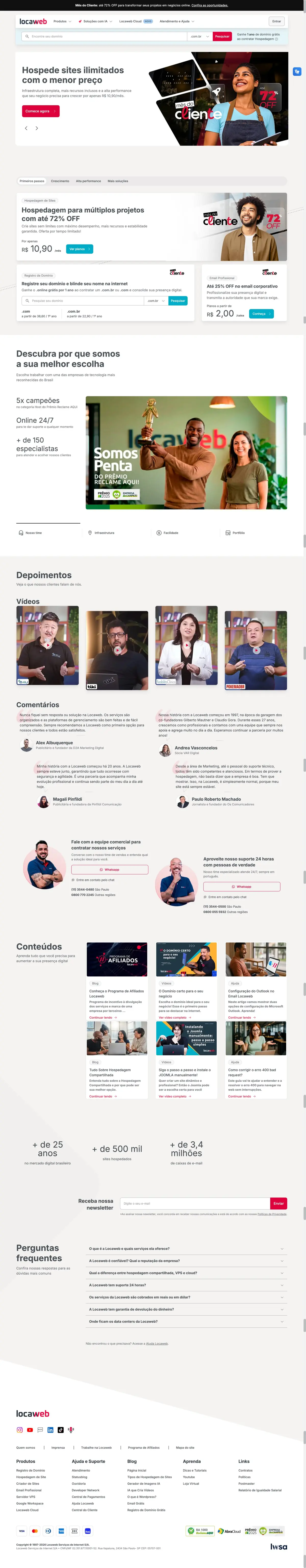 Home da Locaweb no Mês do Cliente