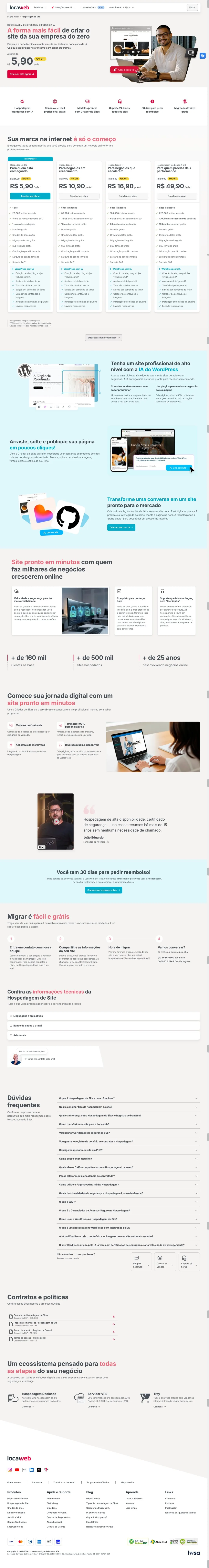 Página atual de Hospedagem de Site: A forma mais fácil de criar o site da sua empresa do zero
